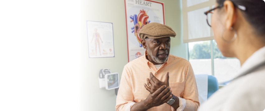 Actor portrayal of an older adult visiting the doctor