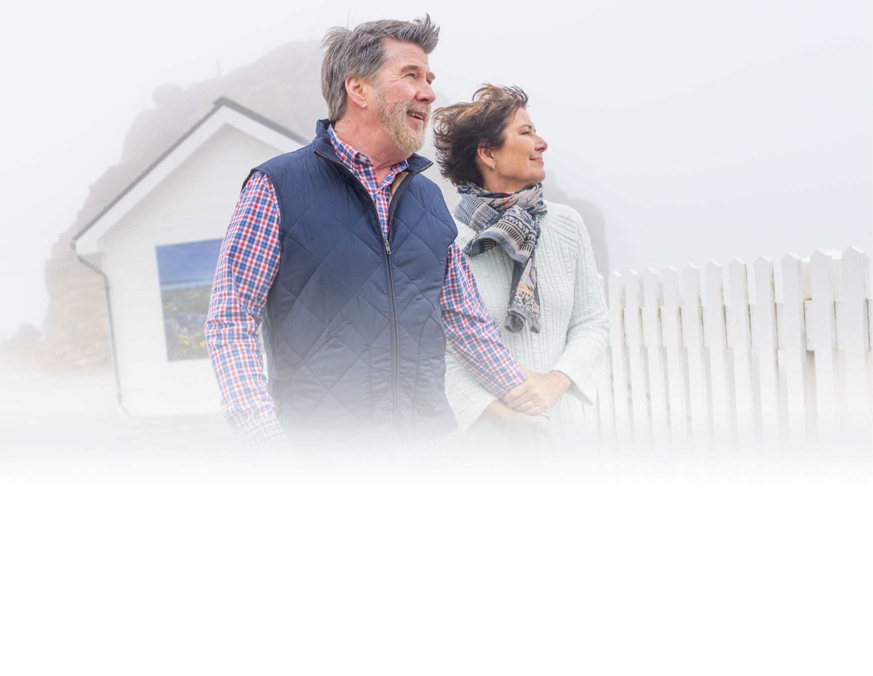 Actor portrayal of an older couple outdoors